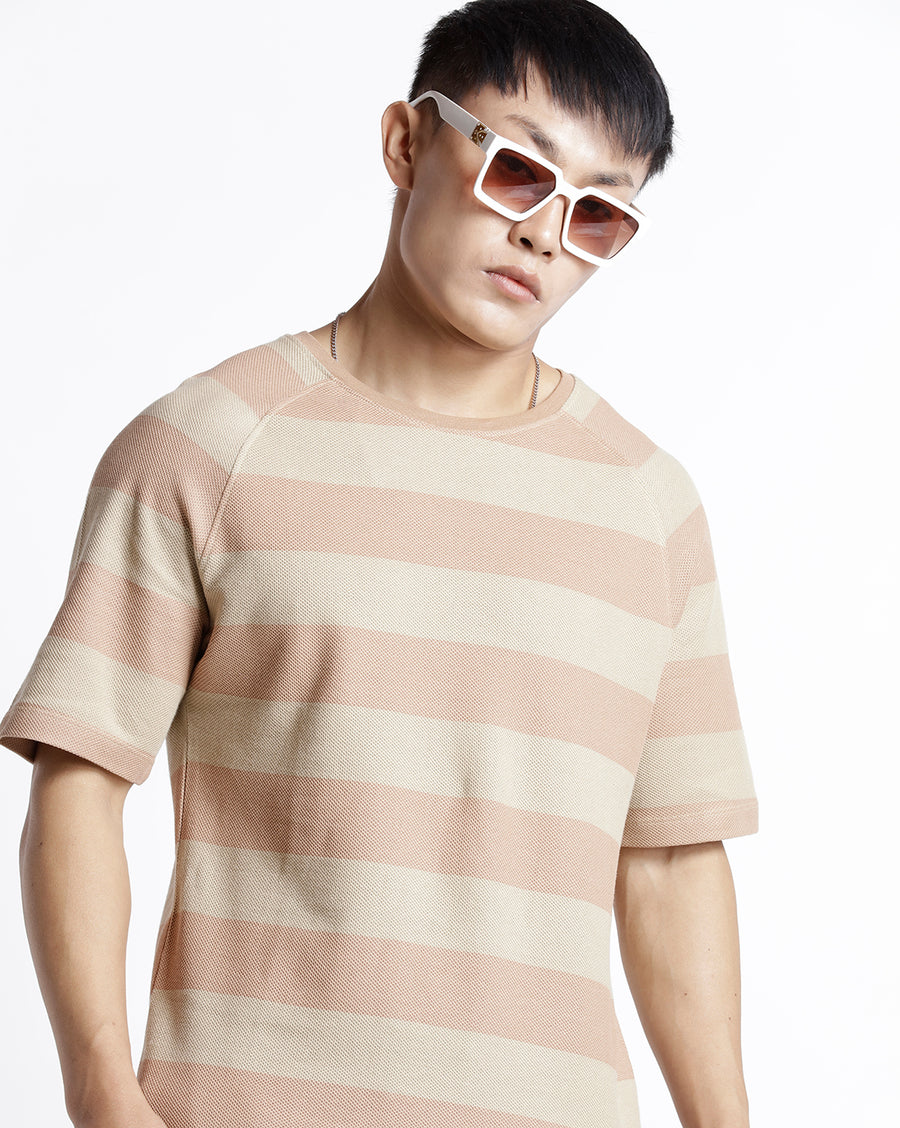 Voi Jeans Striped Raglan Sleeves Pure Cotton T-shirt