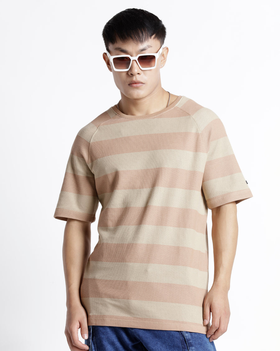 Voi Jeans Striped Raglan Sleeves Pure Cotton T-shirt