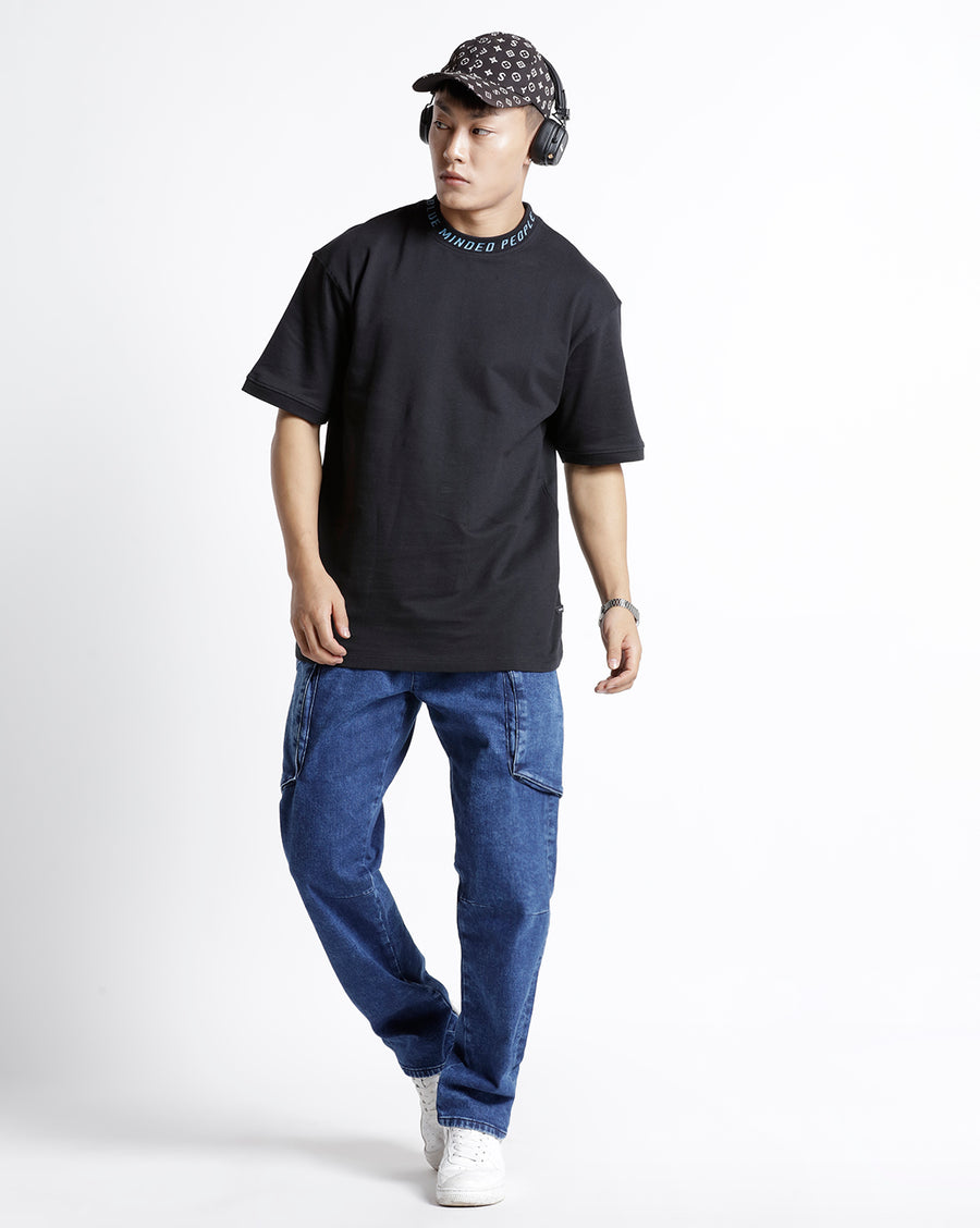 JET BLACK BOXY FIT COTTON T-SHIRT