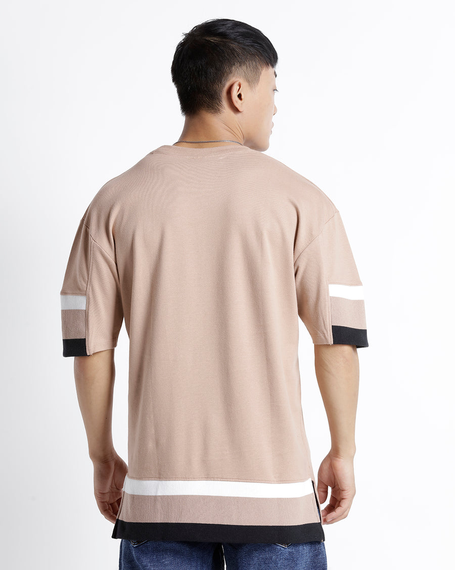 WARM TAUPE REGULAR FIT COTTON T-SHIRT