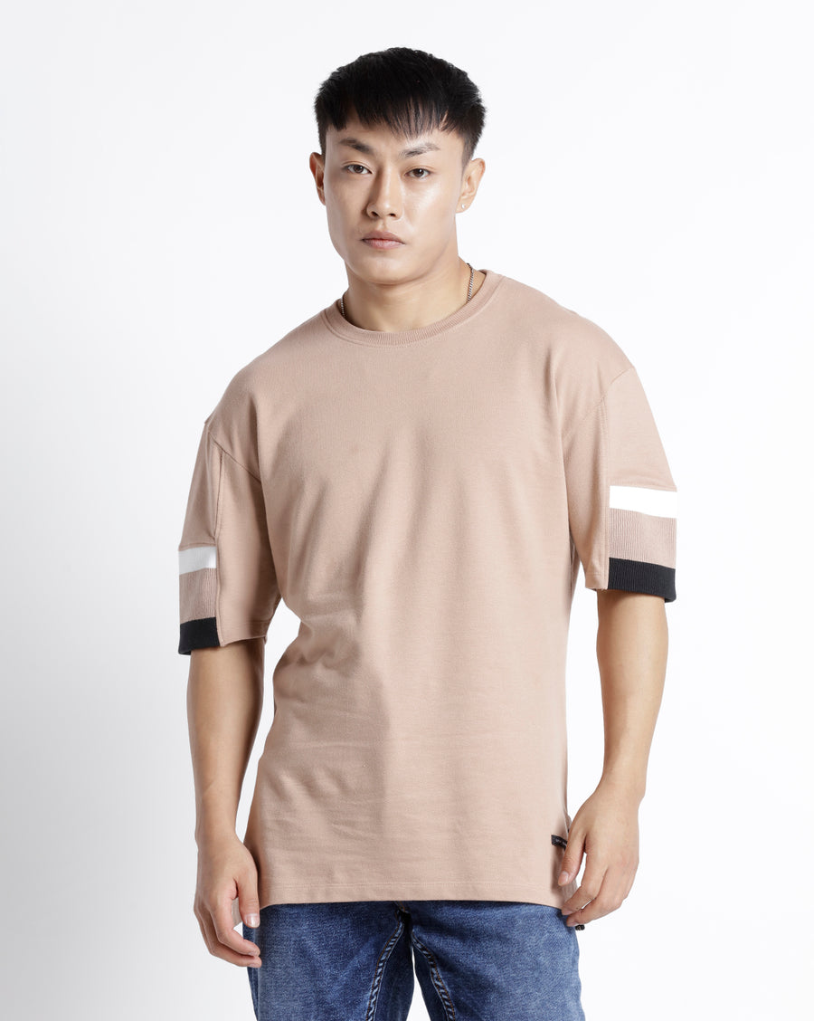 WARM TAUPE REGULAR FIT COTTON T-SHIRT