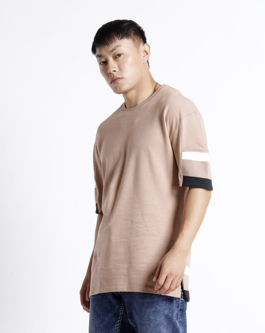 WARM TAUPE REGULAR FIT COTTON T-SHIRT