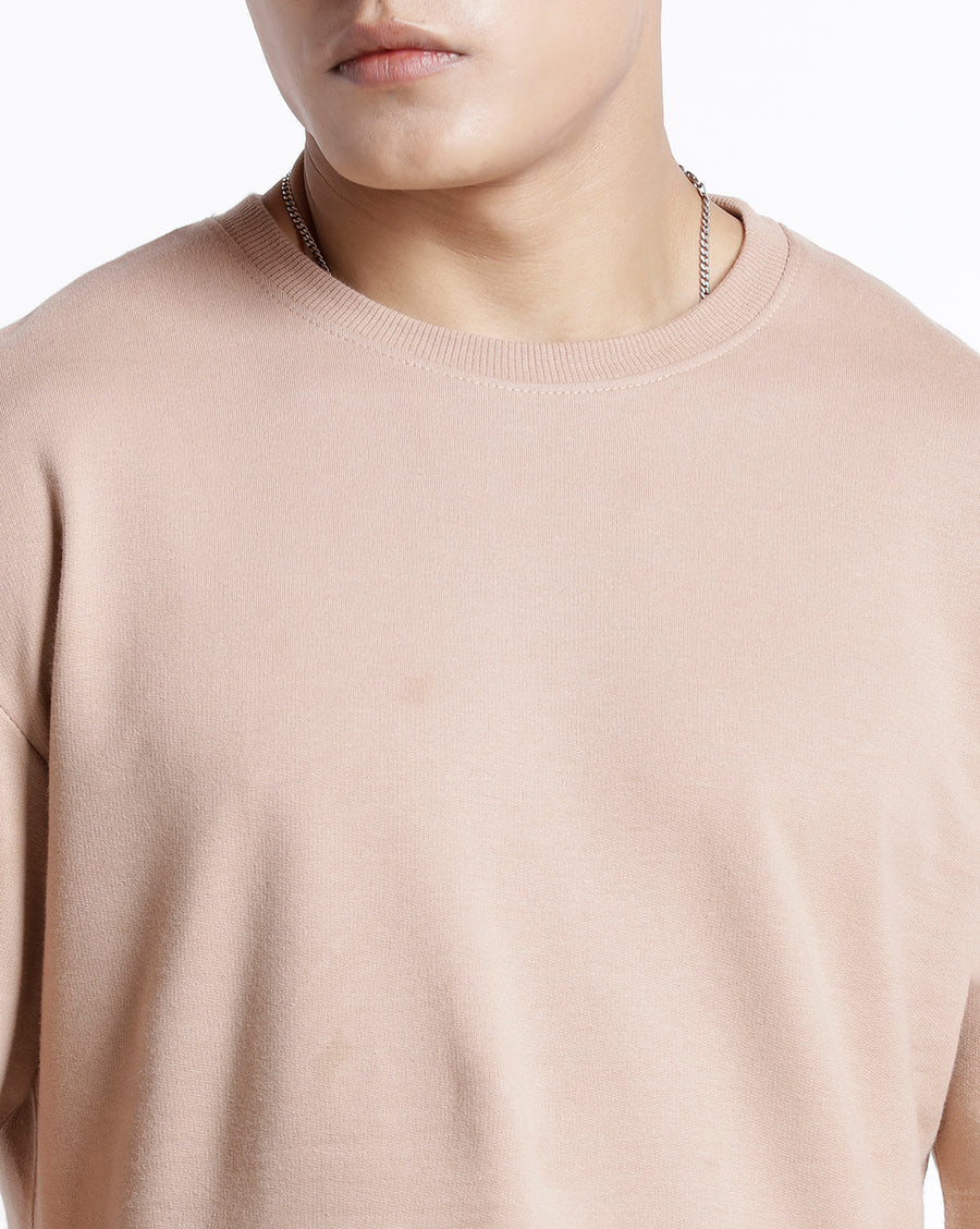 WARM TAUPE REGULAR FIT COTTON T-SHIRT