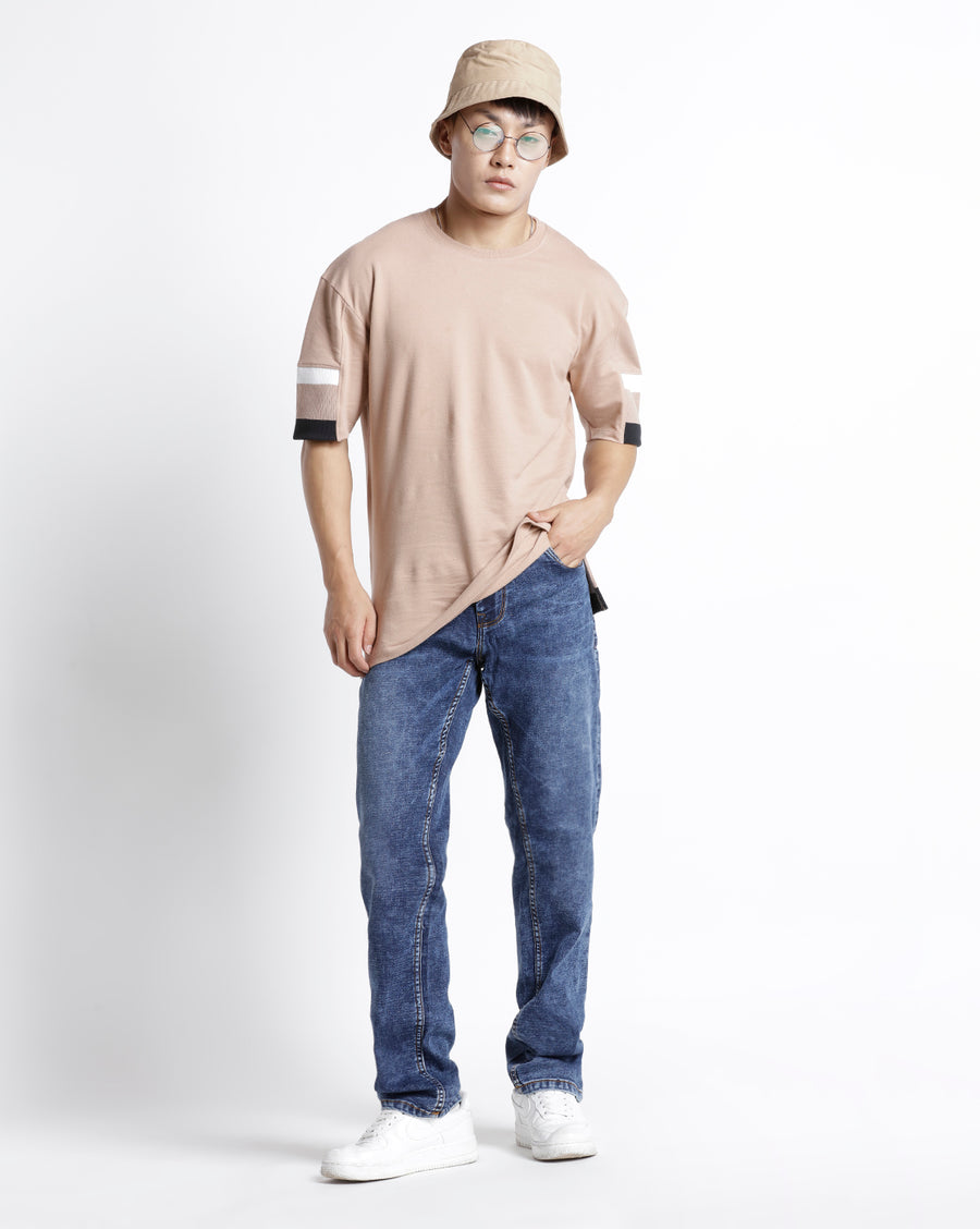 WARM TAUPE REGULAR FIT COTTON T-SHIRT