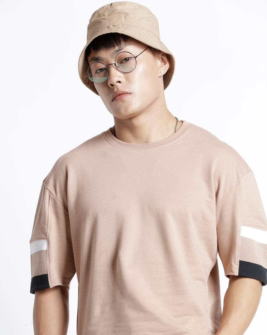 WARM TAUPE REGULAR FIT COTTON T-SHIRT