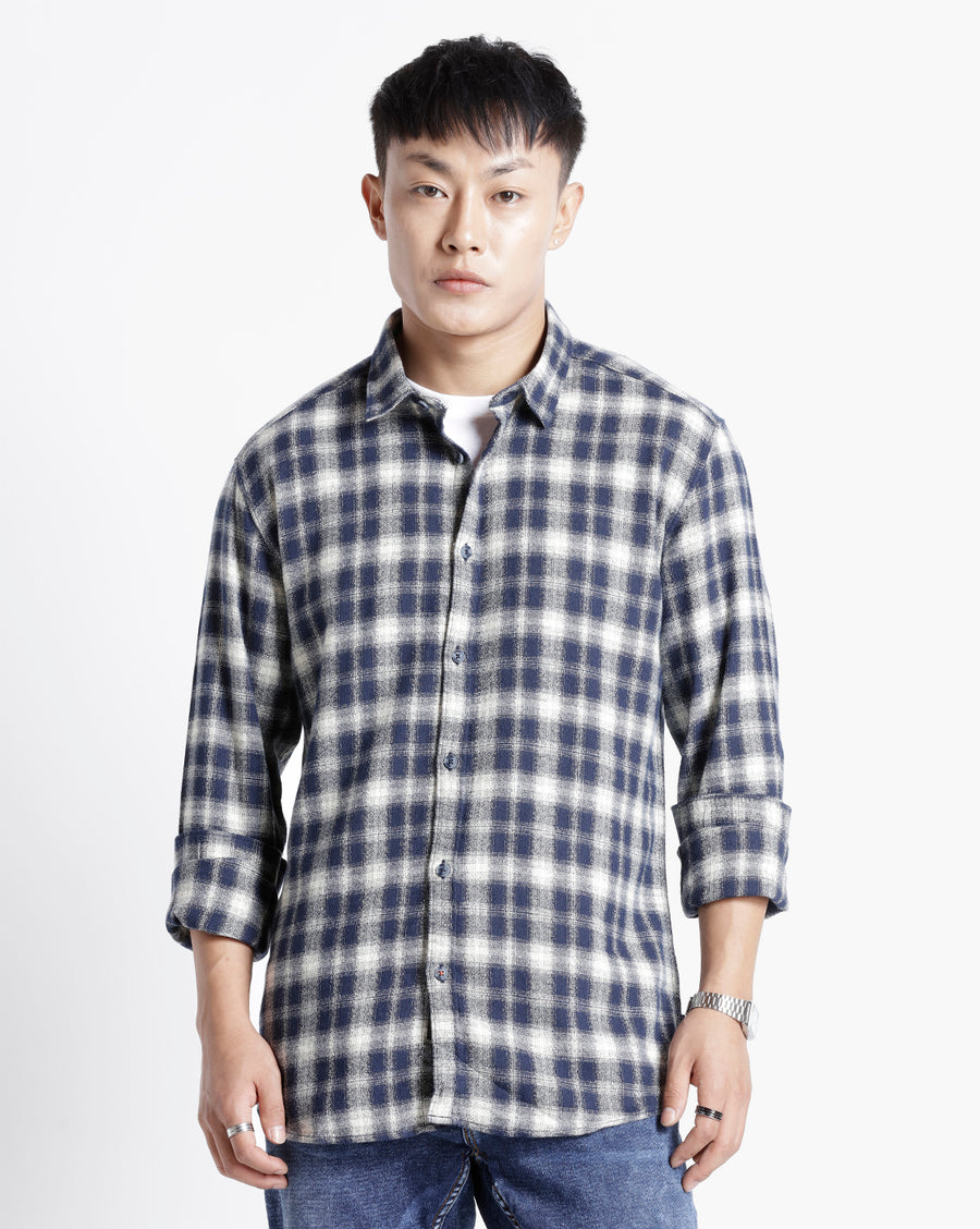 BLACK ECRU SLIM FIT COTTON VISCOSE SHIRT
