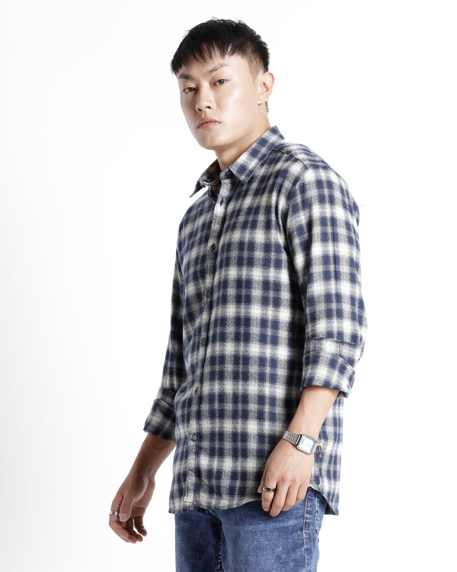 BLACK ECRU SLIM FIT COTTON VISCOSE SHIRT
