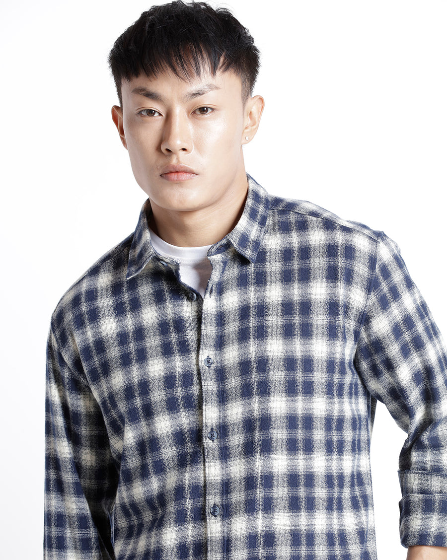 BLACK ECRU SLIM FIT COTTON VISCOSE SHIRT