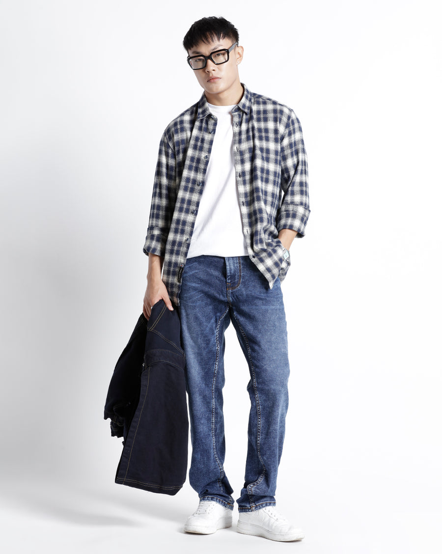 BLACK ECRU SLIM FIT COTTON VISCOSE SHIRT