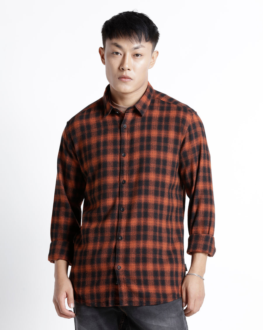 RUST BLACK SLIM FIT COTTON SHIRT