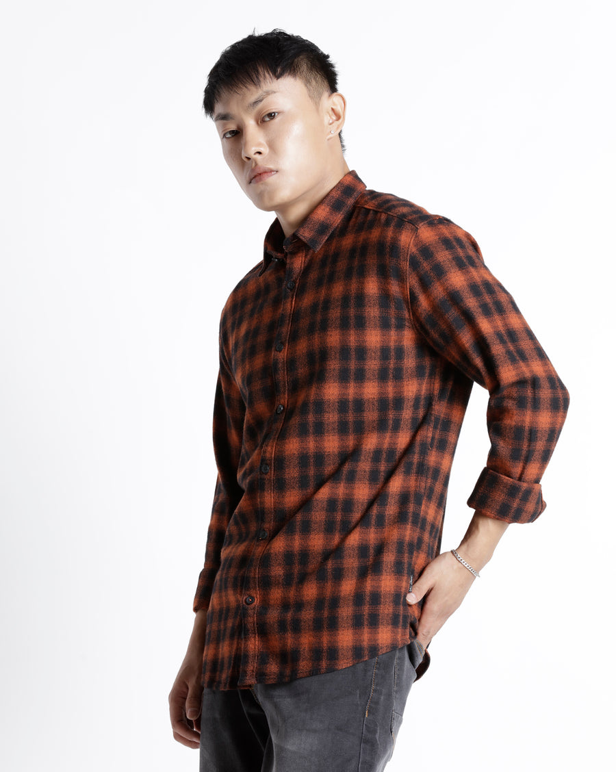 RUST BLACK SLIM FIT COTTON SHIRT
