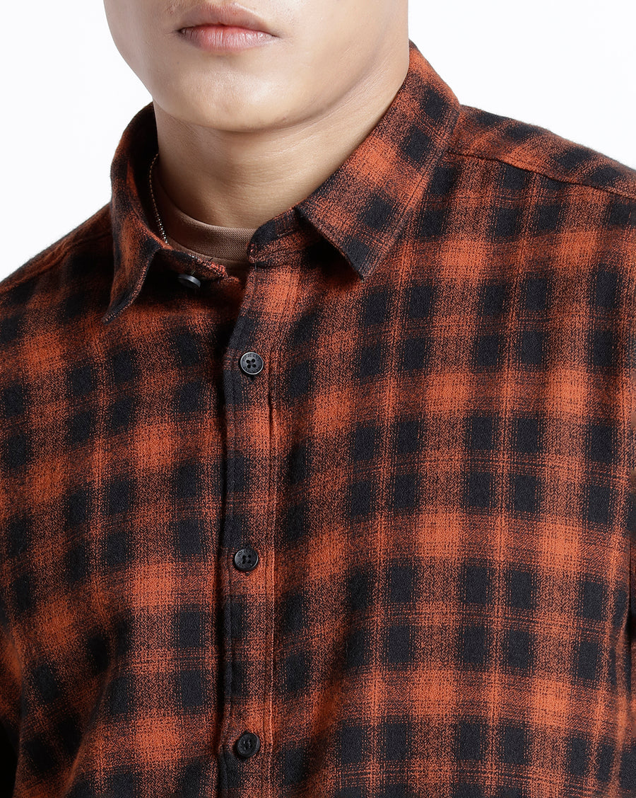 RUST BLACK SLIM FIT COTTON SHIRT