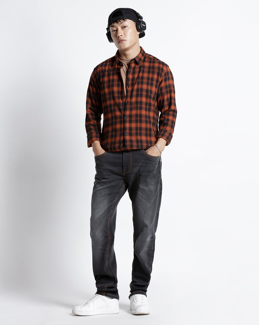 RUST BLACK SLIM FIT COTTON SHIRT