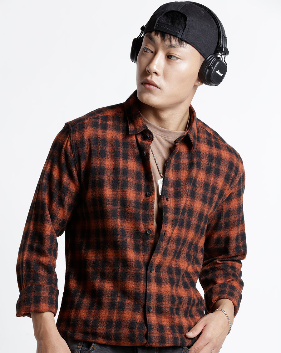 RUST BLACK SLIM FIT COTTON SHIRT