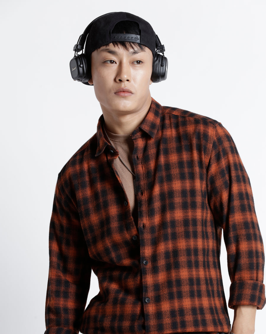 RUST BLACK SLIM FIT COTTON SHIRT
