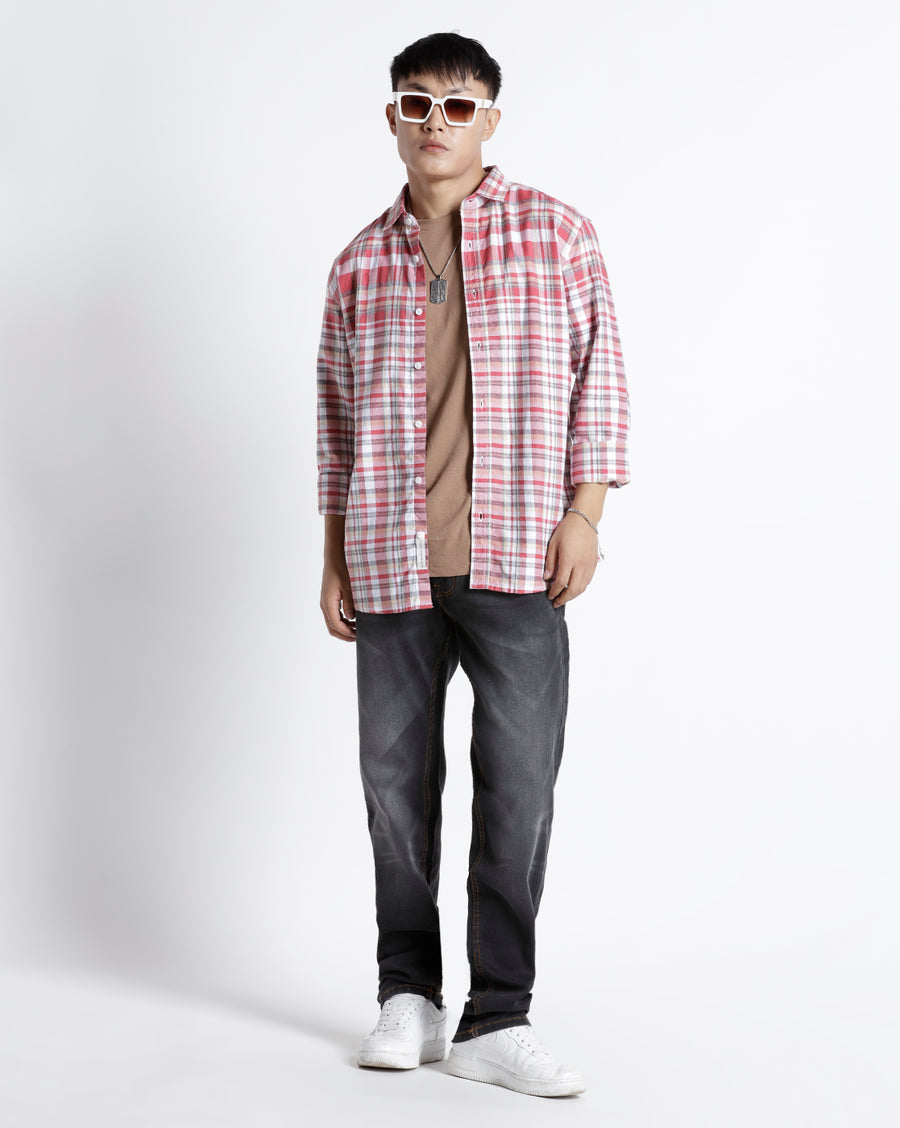 White Red Checks Slim Fit Shirt