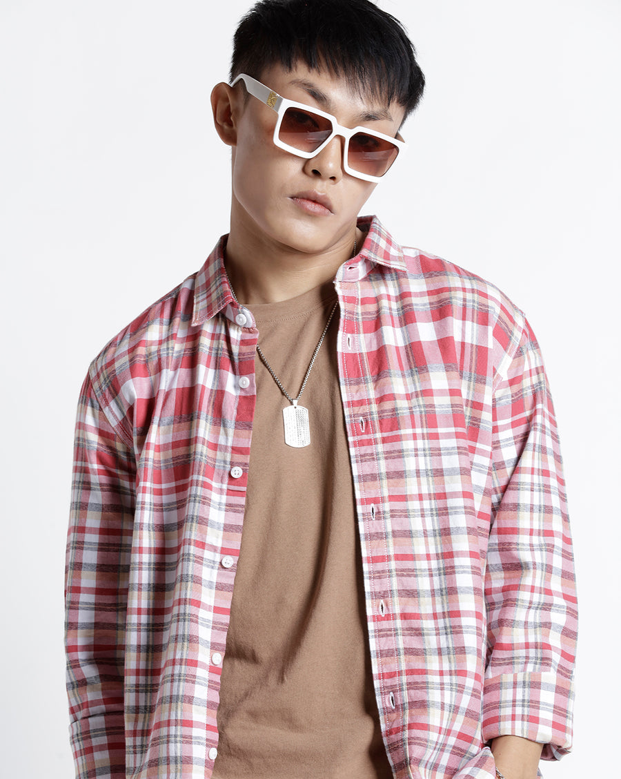 White Red Checks Slim Fit Shirt