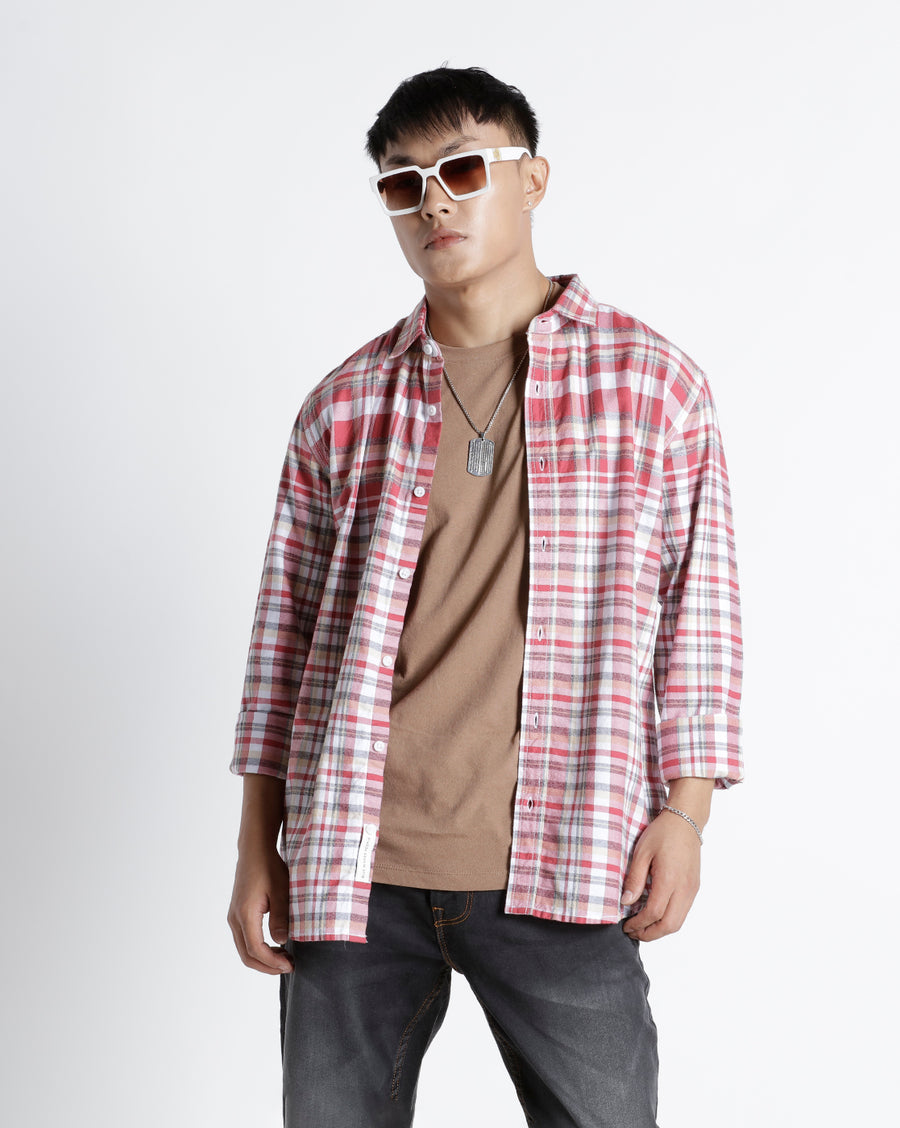 White Red Checks Slim Fit Shirt