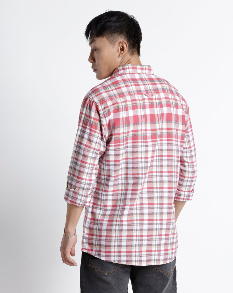White Red Checks Slim Fit Shirt