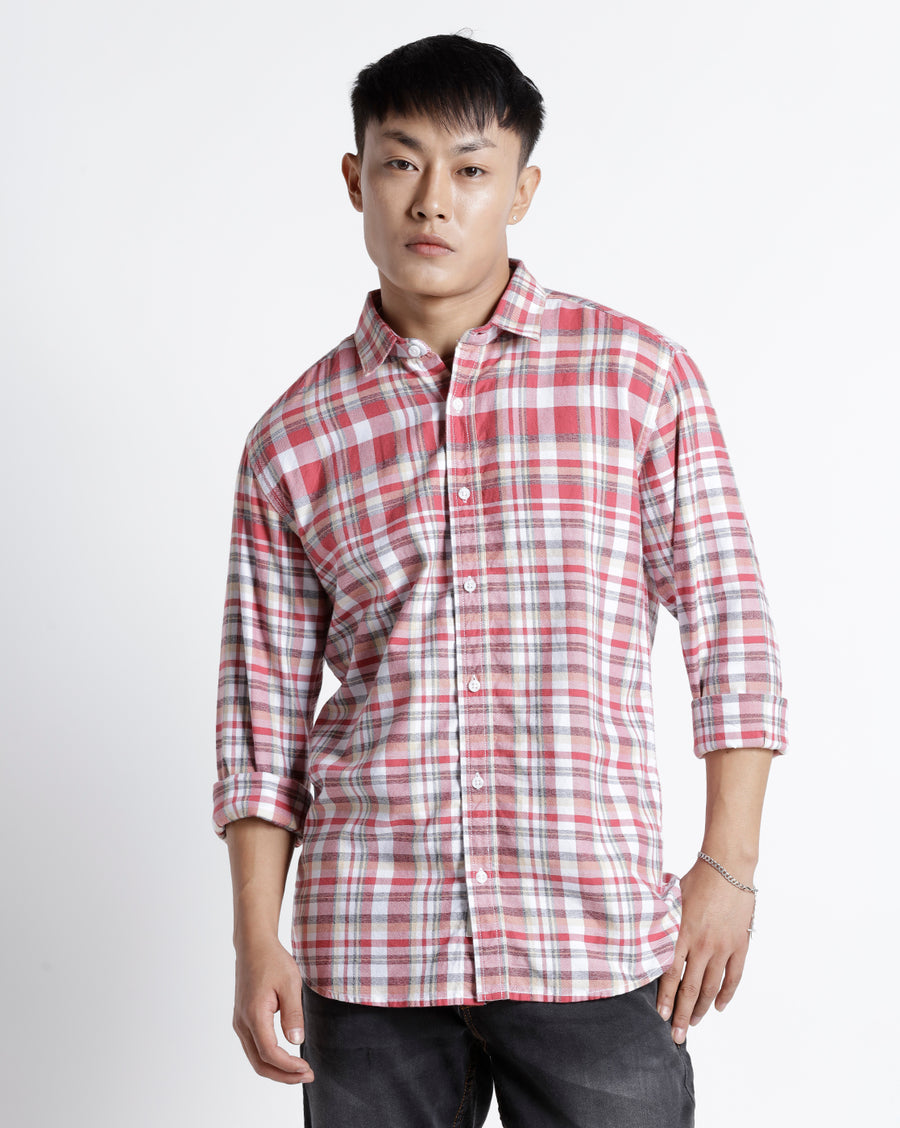 White Red Checks Slim Fit Shirt