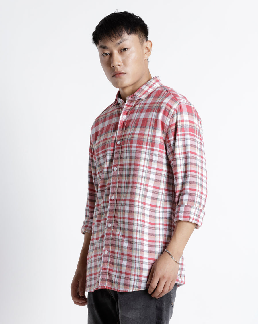 White Red Checks Slim Fit Shirt