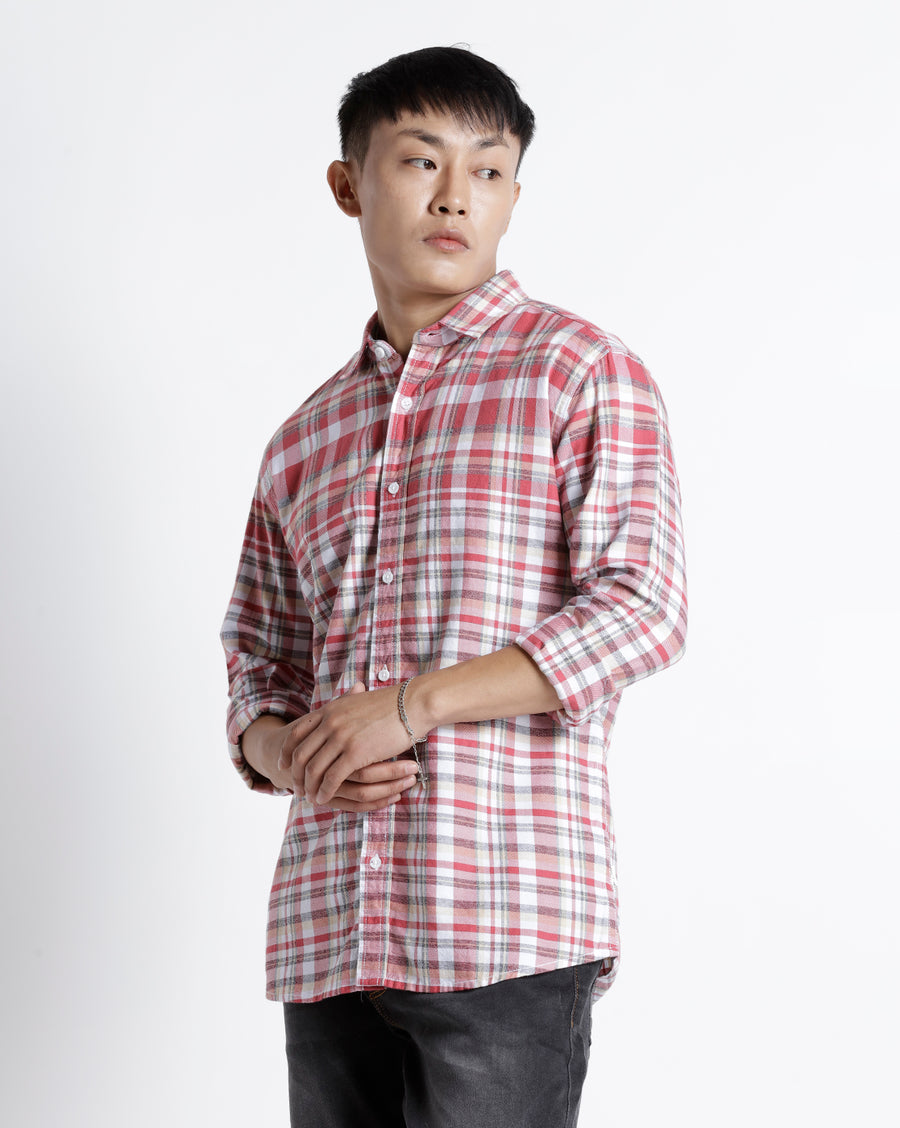 White Red Checks Slim Fit Shirt