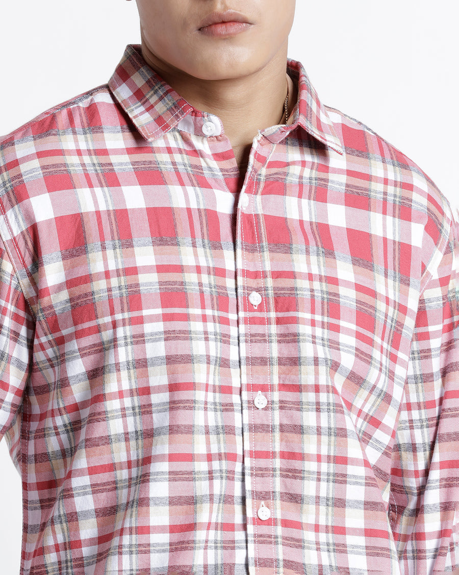 White Red Checks Slim Fit Shirt