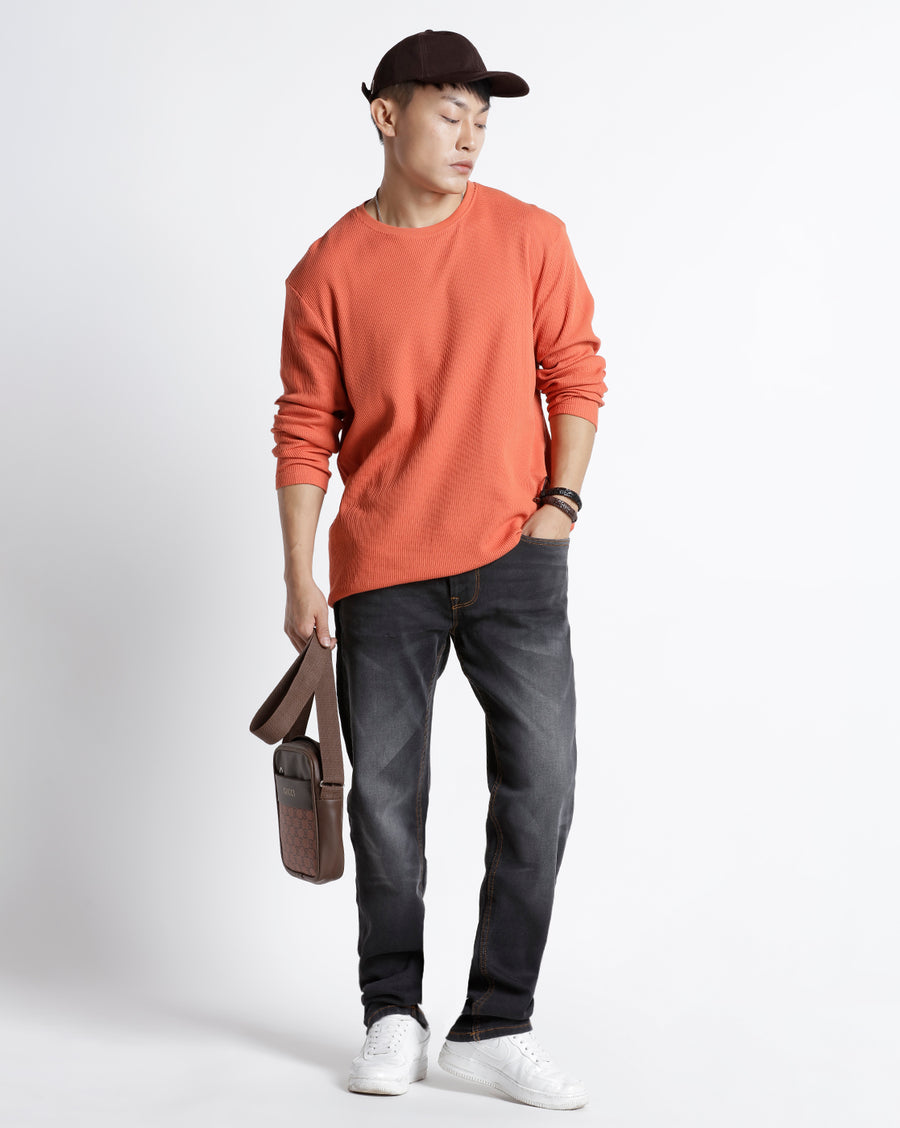 Men Waffle Regular Fit Casual T-Shirt