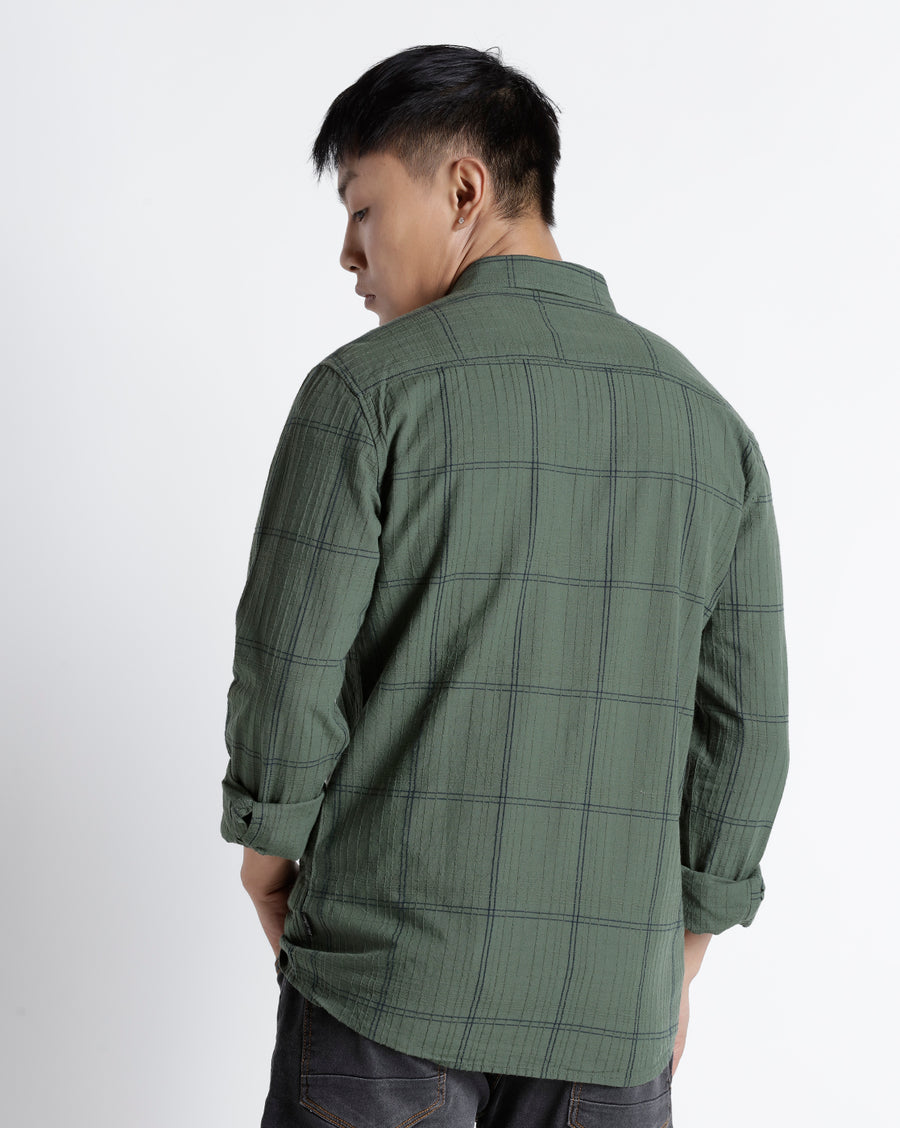OLIVE NAVY REGULAR  FIT COTTON SHIRT