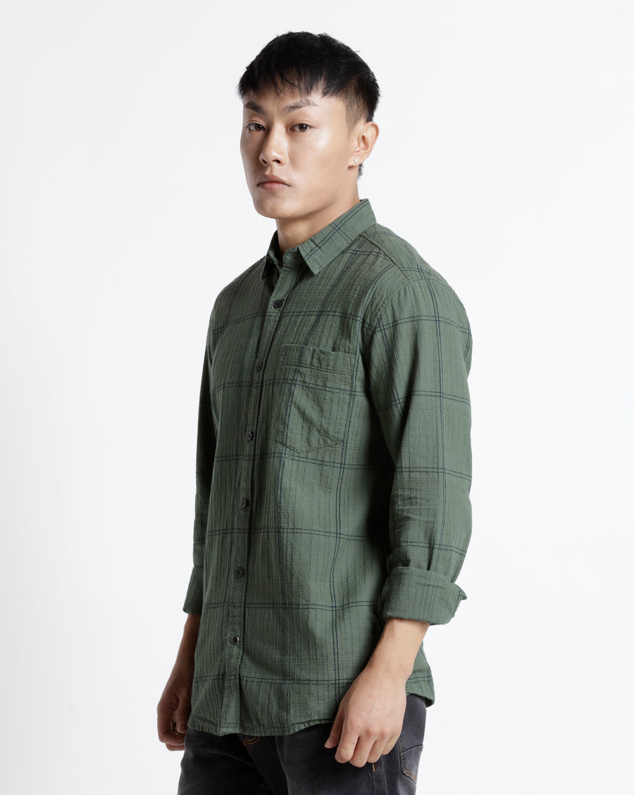 OLIVE NAVY REGULAR  FIT COTTON SHIRT