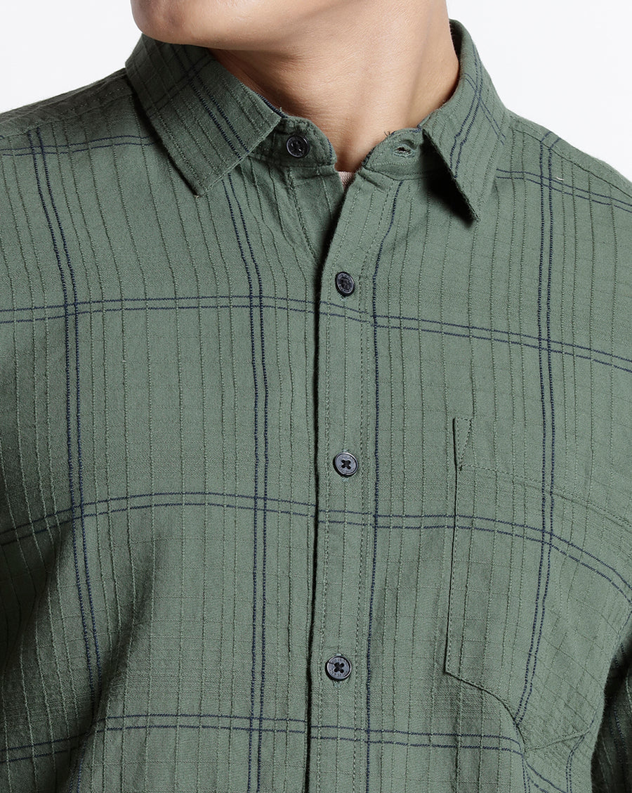 OLIVE NAVY REGULAR  FIT COTTON SHIRT