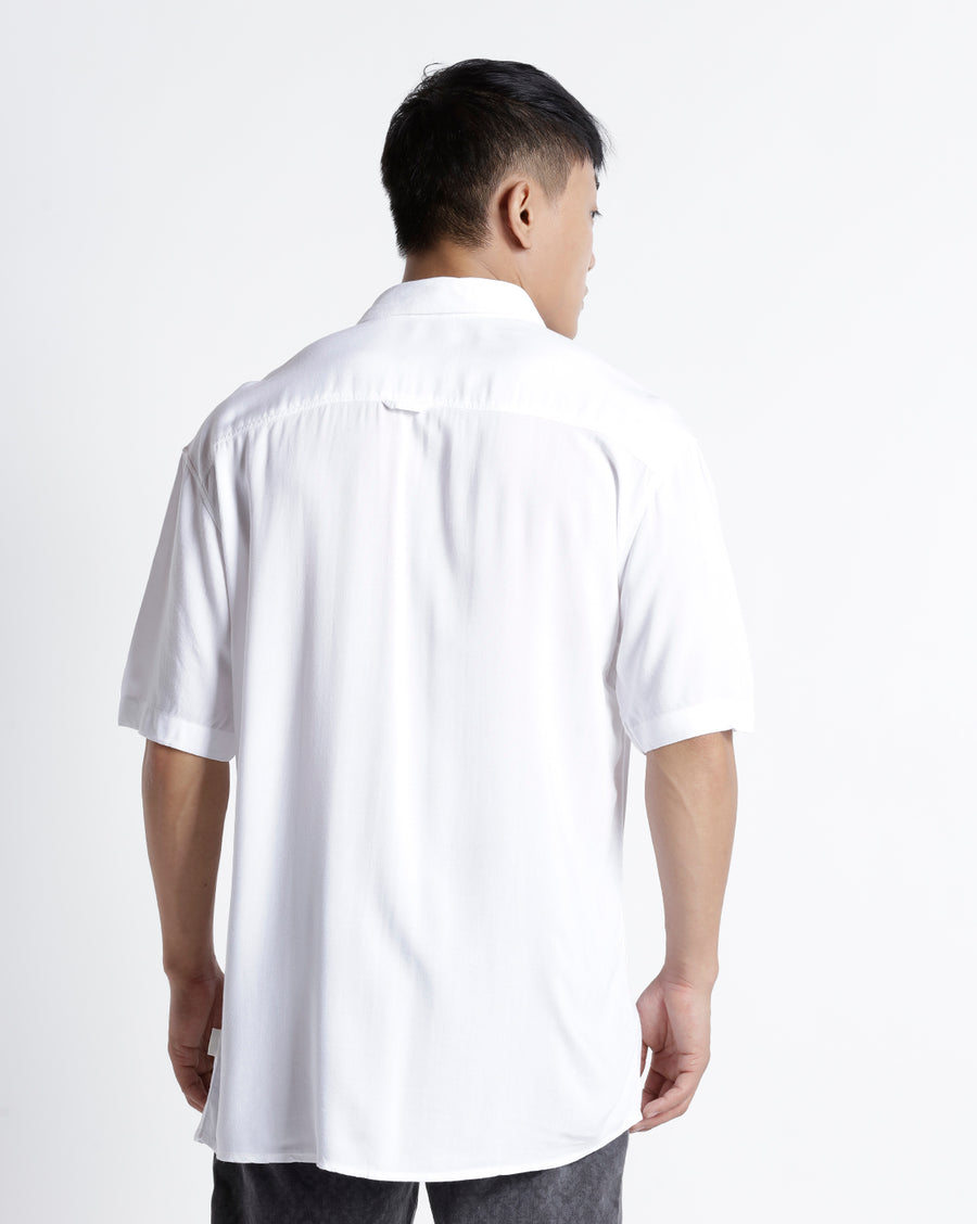 WHITE REGULAR FIT VISCOSE SHIRT