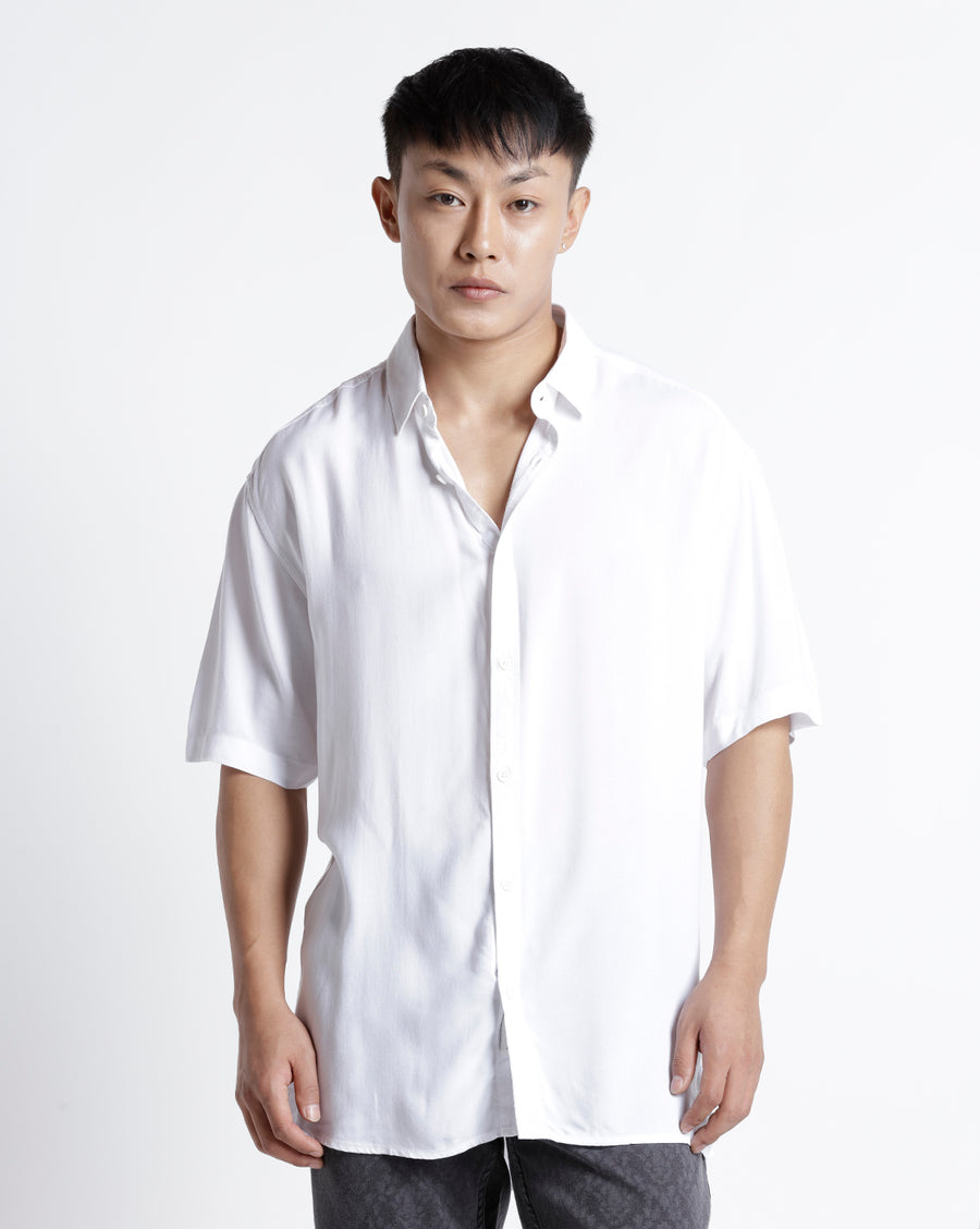 WHITE REGULAR FIT VISCOSE SHIRT