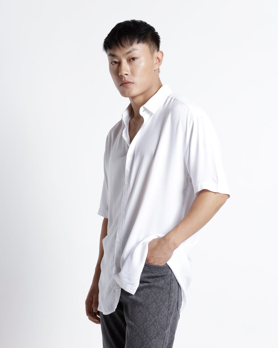 WHITE REGULAR FIT VISCOSE SHIRT