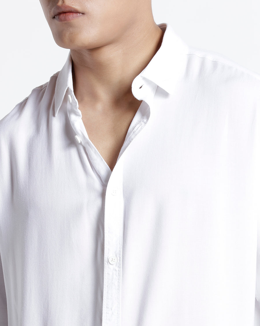 WHITE REGULAR FIT VISCOSE SHIRT