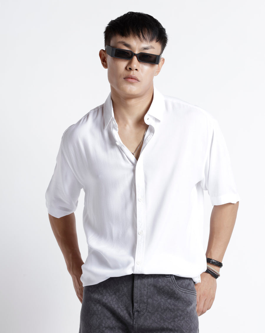 WHITE REGULAR FIT VISCOSE SHIRT