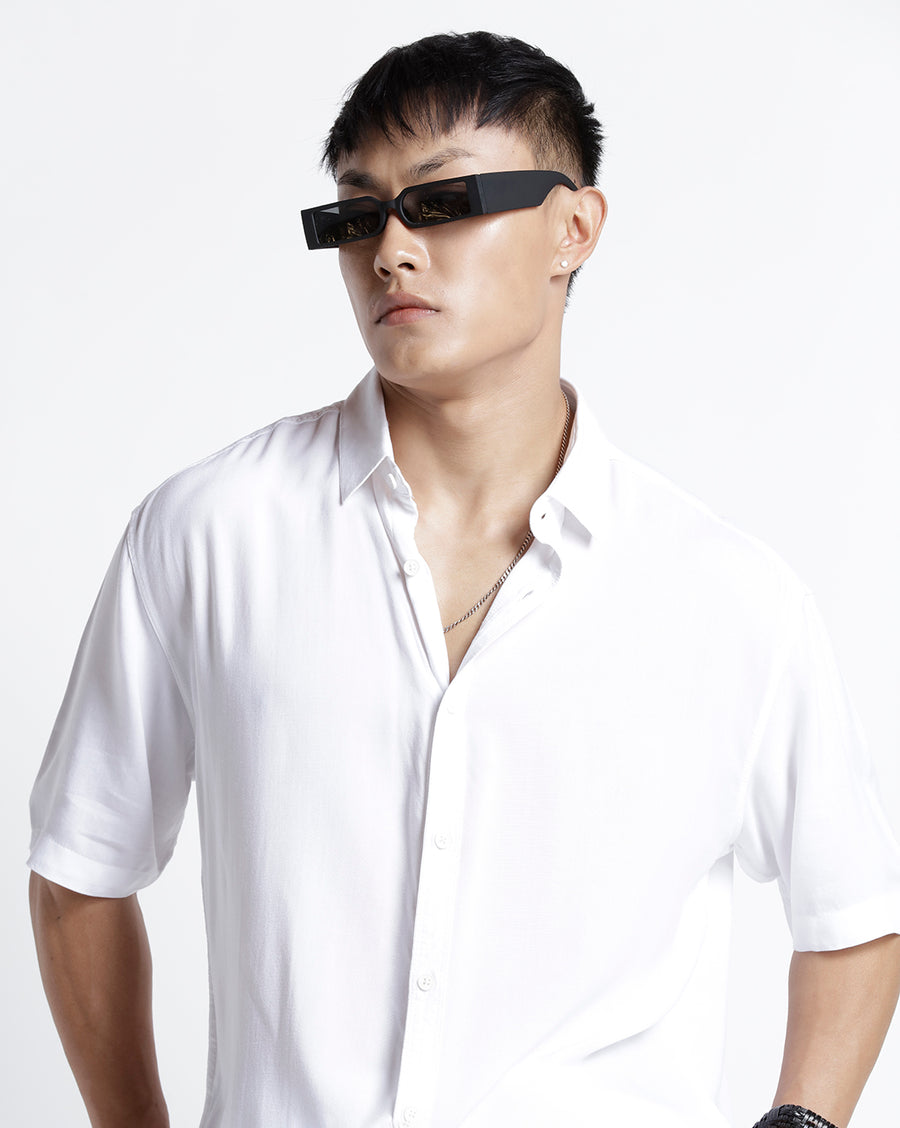 WHITE REGULAR FIT VISCOSE SHIRT