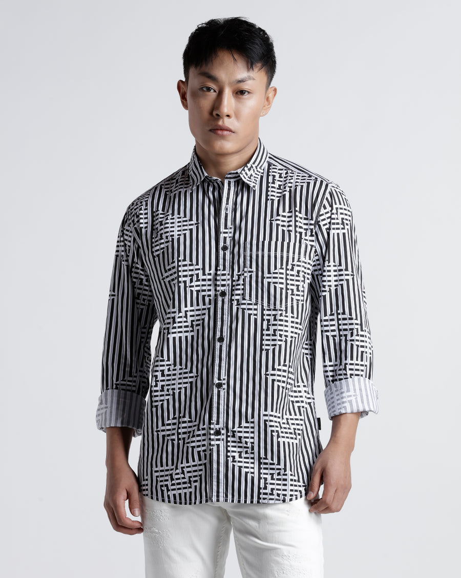 White/Light Olive Slim Fit Shirt