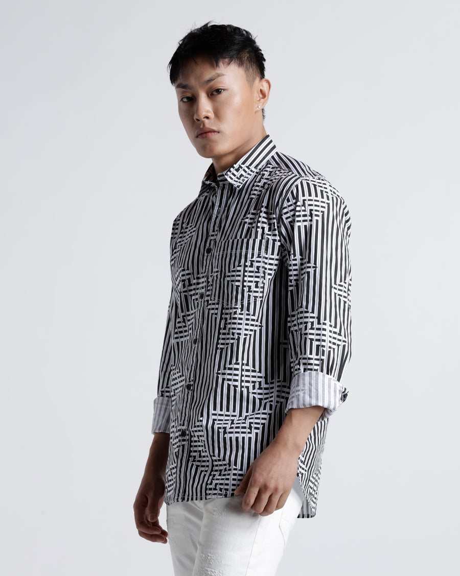 White/Light Olive Slim Fit Shirt