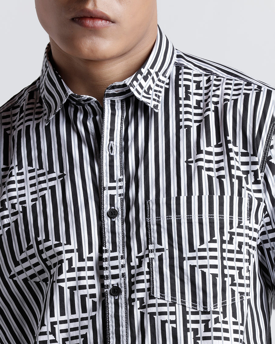 White/Light Olive Slim Fit Shirt