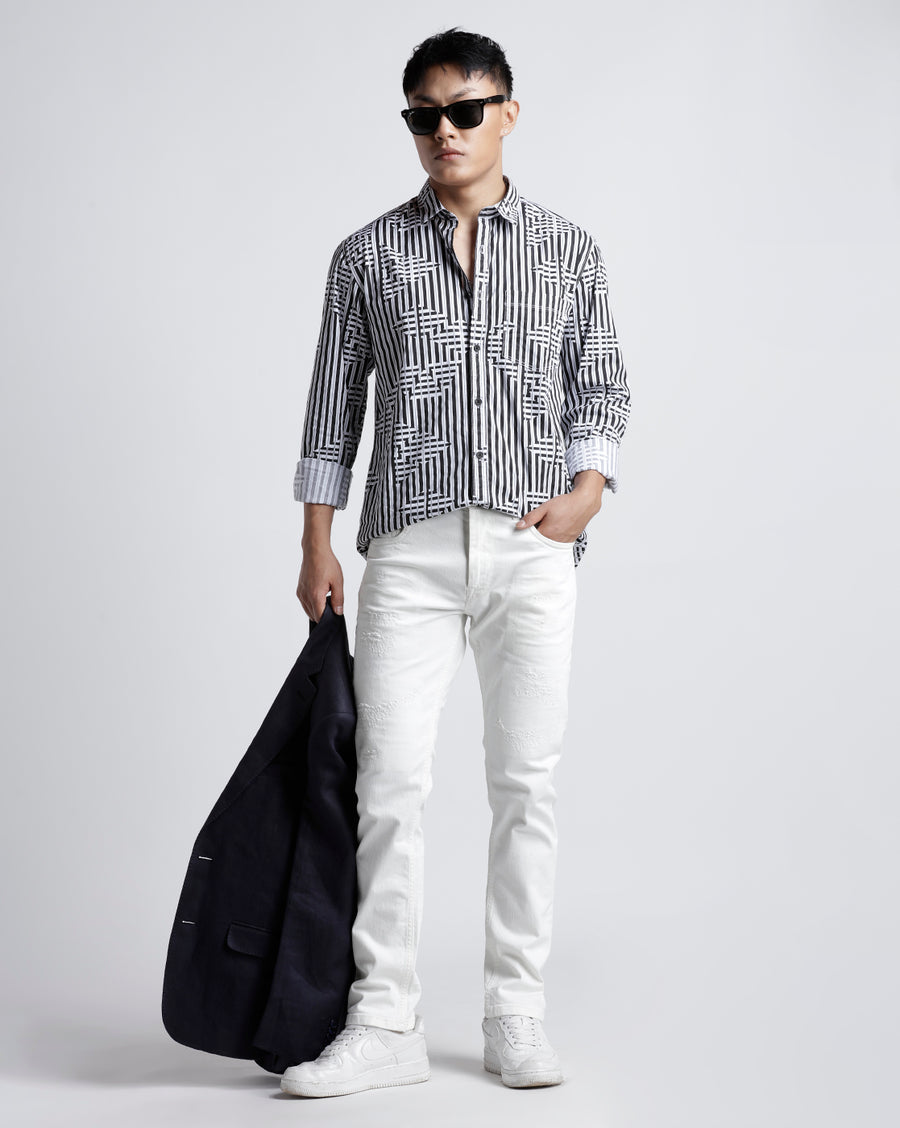 White/Light Olive Slim Fit Shirt