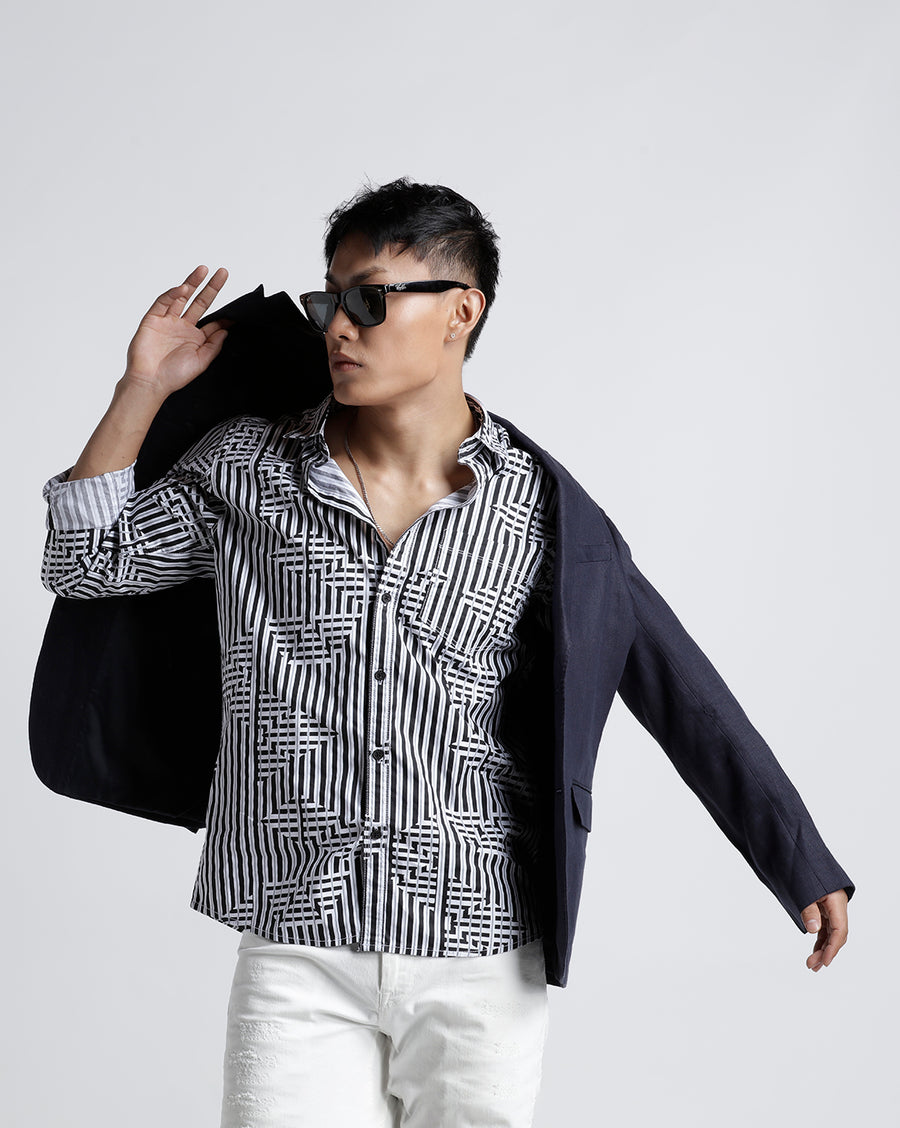 White/Light Olive Slim Fit Shirt