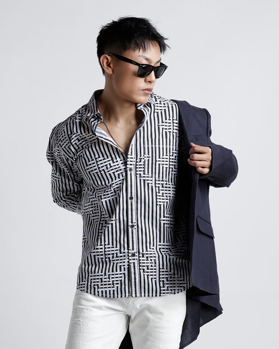 White/Light Olive Slim Fit Shirt