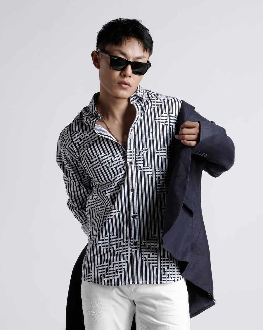 White/Light Olive Slim Fit Shirt