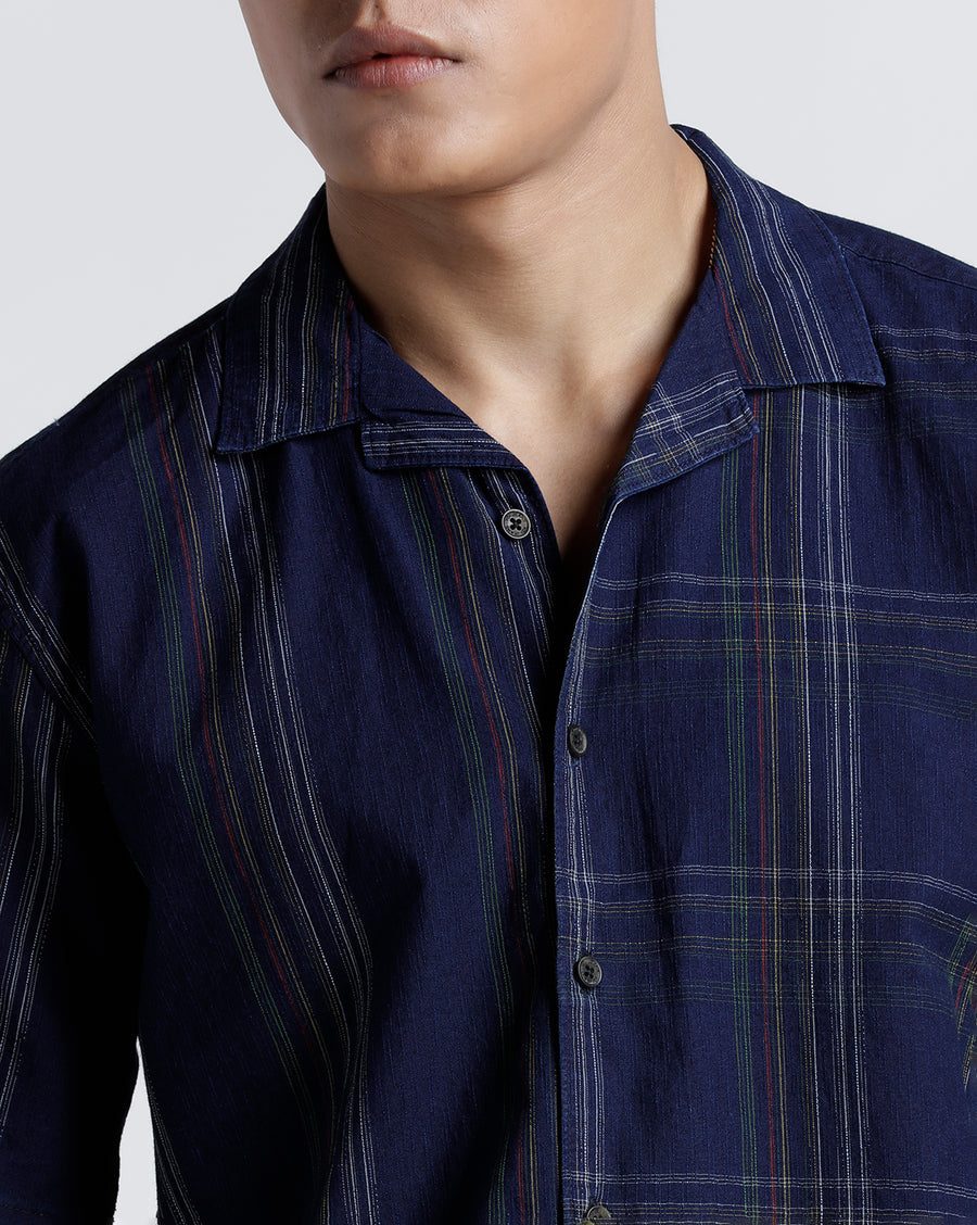 Indigo Checks & Stripe Regular Fit Shirt