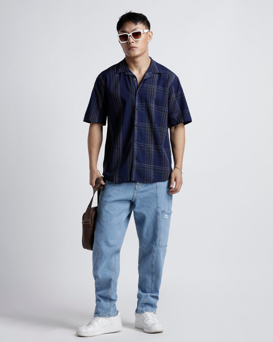 Indigo Checks & Stripe Regular Fit Shirt