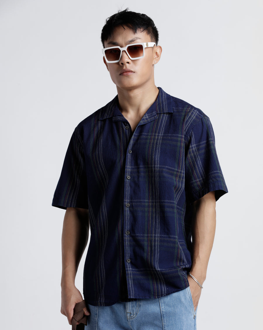 Indigo Checks & Stripe Regular Fit Shirt