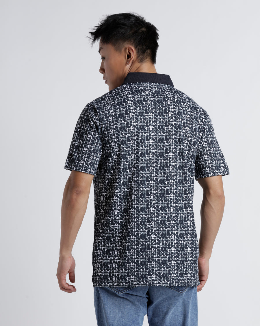 Printed Dark Navy Regular Fit Casual T-Shirt