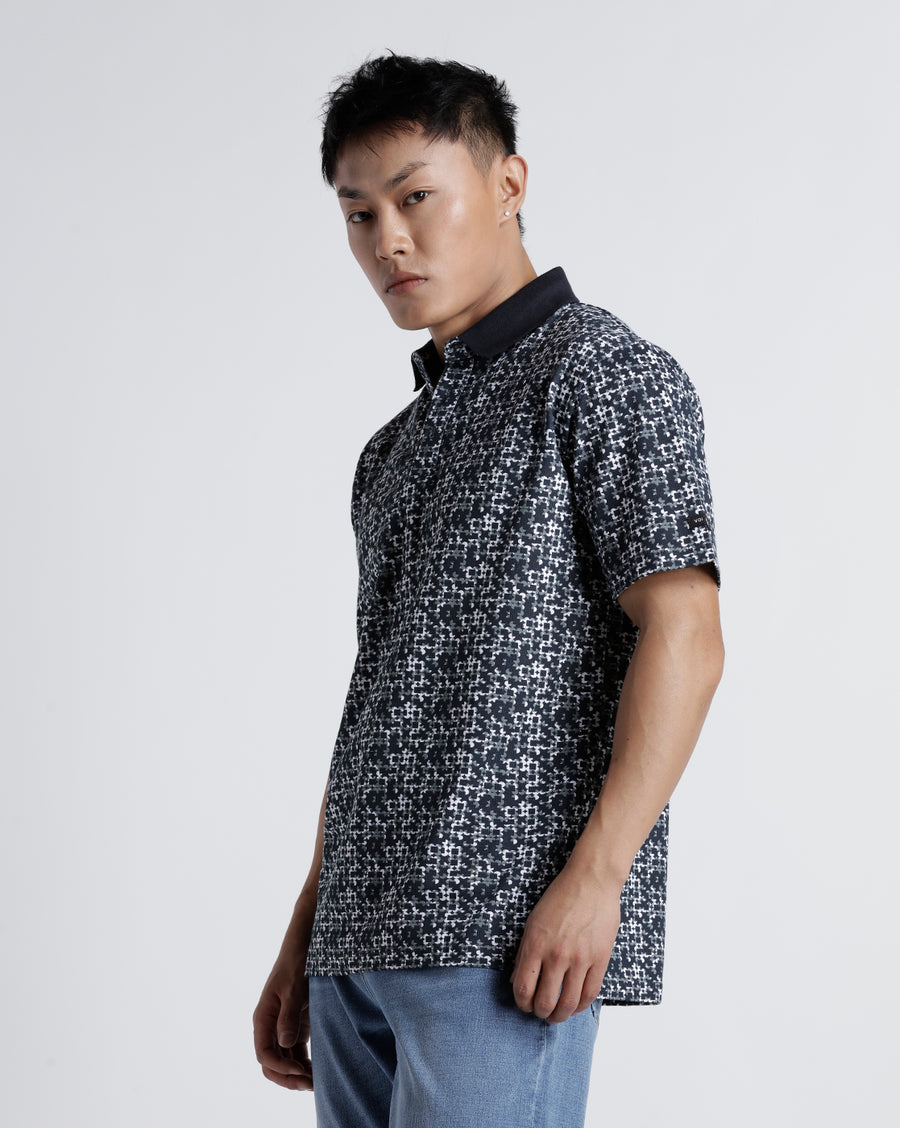Printed Dark Navy Regular Fit Casual T-Shirt