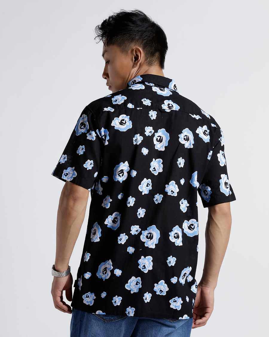 BLACK BLUE BOXY FIT HALF SLEEVE SHIRT